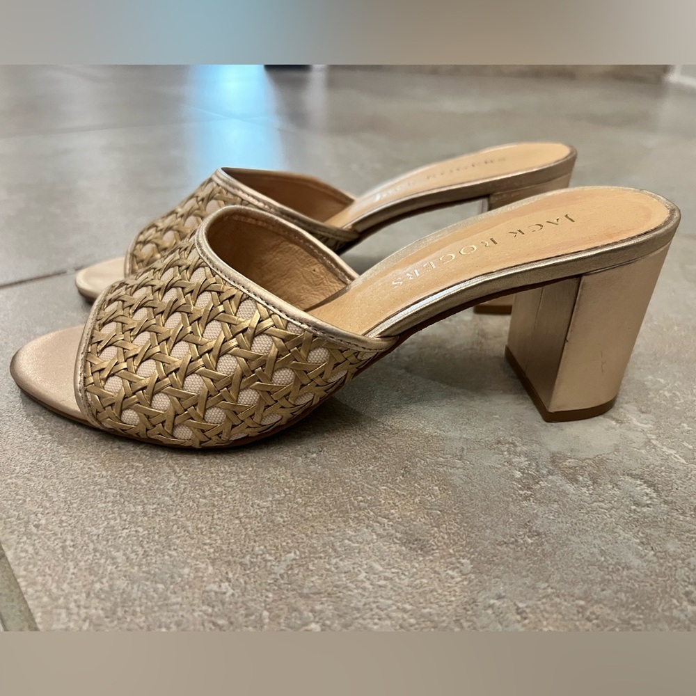 Jack Rogers Women’s Merrain Cane Gold Block Heels Size 9.5 match Lilly Pulitzer - Picture 6 of 9